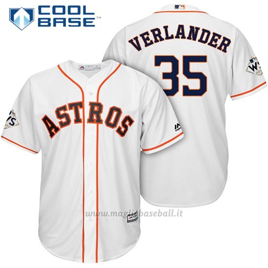 Maglia Baseball Uomo Houston Astros 2017 World Series Justin Verlander Bianco Cool Base